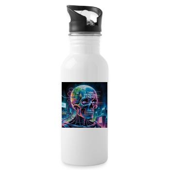 Cyberpunk Schädel mit Technologie Zitate - Trinkflasche mit integriertem Trinkhalm - Weiß - Rechts