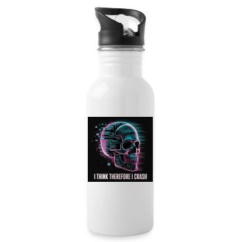 Cyberpunk Totenschädel mit digitalem Glitch - Trinkflasche mit integriertem Trinkhalm - Weiß - Rechts