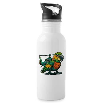 Heli-Parrot im Einsatz - Trinkflasche mit integriertem Trinkhalm - Weiß - Rechts