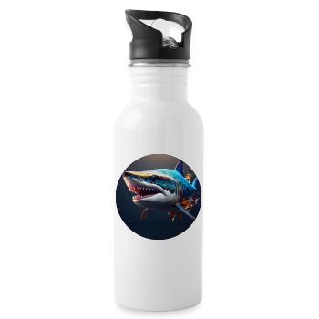 Hai,bunt,pailletten,glitzer,blau - Trinkflasche mit integriertem Trinkhalm - Weiß - Rechts