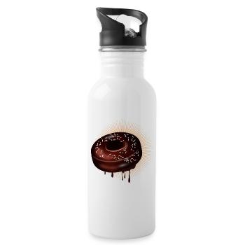 Schoko Donut Motiv mit Glasur und Streuseln - Trinkflasche mit integriertem Trinkhalm - Weiß - Rechts