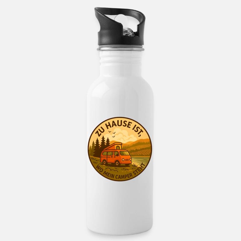 Zu Hause ist, wo mein Camper steht - Trinkflasche mit integriertem Trinkhalm - Weiß