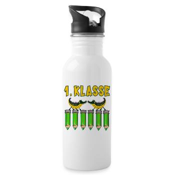 Einschulung 1. Klasse Alligatoren - Trinkflasche mit integriertem Trinkhalm - Weiß - Rechts