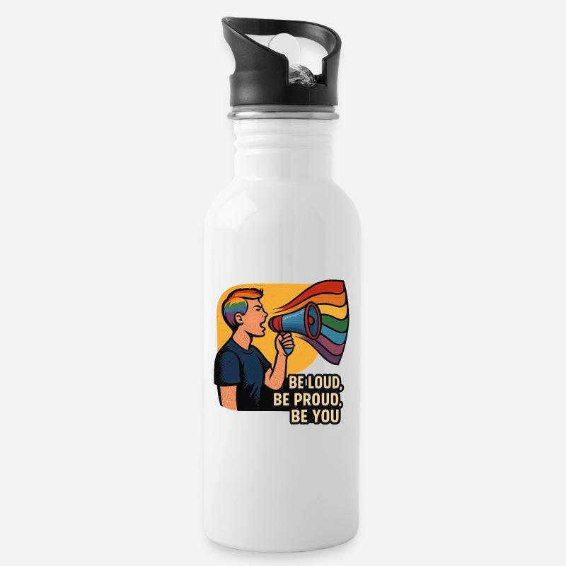 Illustration de mégaphone arc-en-ciel LGBTQ - Gourde avec paille intégrée - blanc