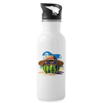 Watermelon Summer Cool Sweetness on the Beach - Water bottle with straw - white - Right