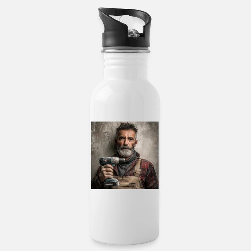 Mein Akkuschrauber ist mein Therapeut - Trinkflasche mit integriertem Trinkhalm - Weiß