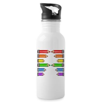 BUCHSTABE A NAME SCHULE BUNTSTIFTE - Trinkflasche mit integriertem Trinkhalm - Weiß - Rechts