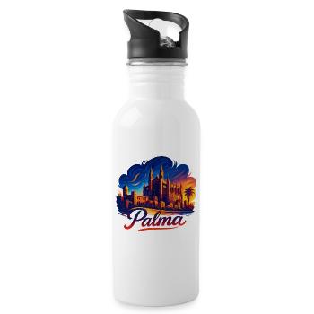 Palma Hauptstadt Mallorca Silhouette Geschenk - Trinkflasche mit integriertem Trinkhalm - Weiß - Rechts