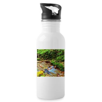 Wasserfall im Grünen Naturdesign - Trinkflasche mit integriertem Trinkhalm - Weiß - Rechts