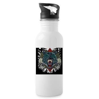 Wild Howl – Savage Wolf & Skulls Forest Art - Trinkflasche mit integriertem Trinkhalm - Weiß - Rechts