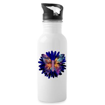 Ailes de galaxie - Papillon sur la floraison cosmique - Gourde avec paille intégrée - blanc - Droite