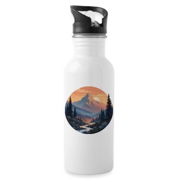Mountain Landscape at Sunset - Water bottle with straw - white - Right