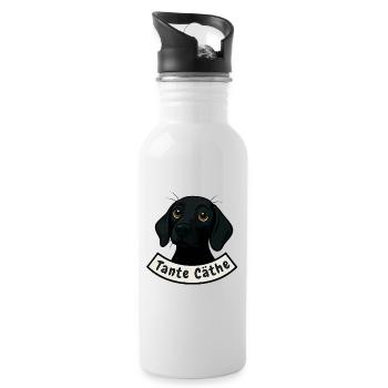 Schweißhund Tante Cäthe - Trinkflasche mit integriertem Trinkhalm - Weiß - Rechts