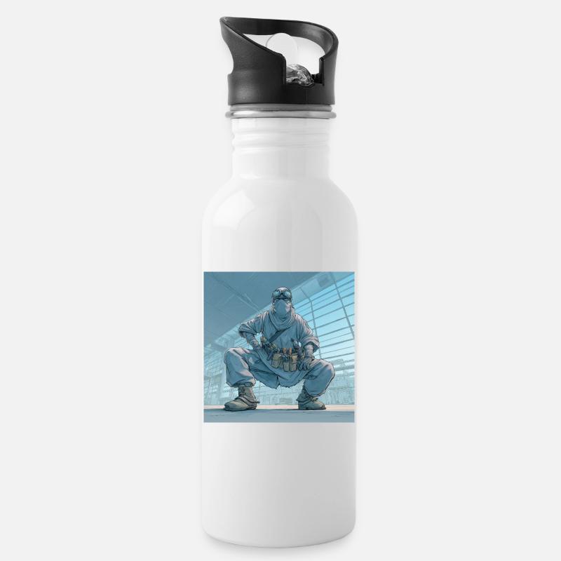 Facility Ninja – Niemand sieht mich, aber alles lä - Trinkflasche mit integriertem Trinkhalm - Weiß