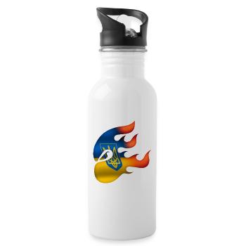 Flagge der Ukraine - Ukraine - Ninja - Trinkflasche mit integriertem Trinkhalm - Weiß - Rechts