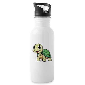 Niedliche Schildkrötenanimation - Trinkflasche mit integriertem Trinkhalm - Weiß - Rechts