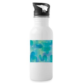 Watercolors in Blue and Green Tones - Water bottle with straw - white - Right