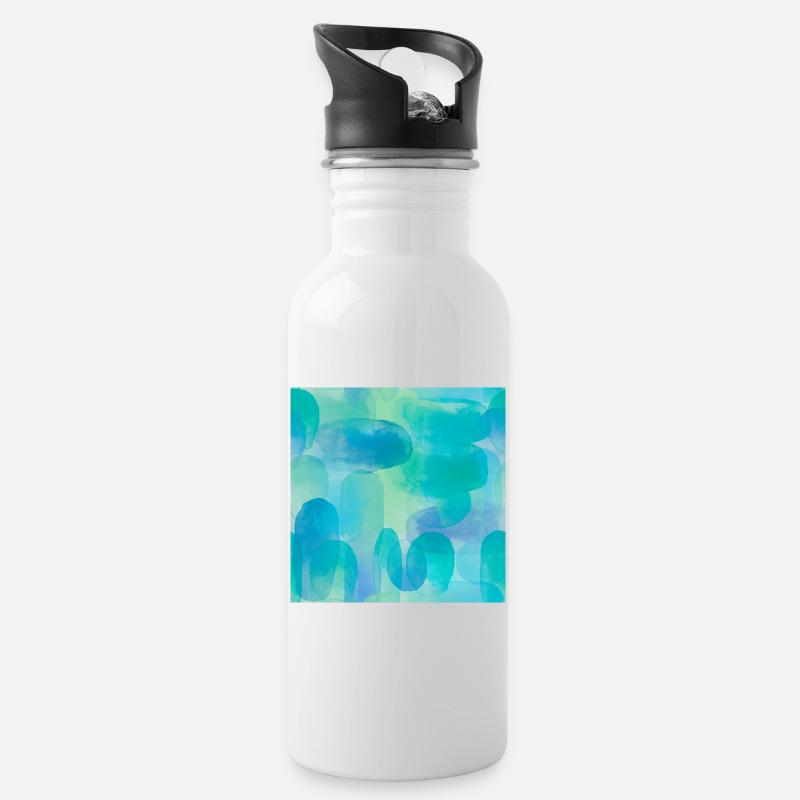 Aquarelles dans les tons bleus et verts - Gourde avec paille intégrée - blanc