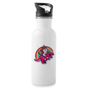 Colourful Unicorn T-Rex Fusion Illustration - Water bottle with straw - white - Right