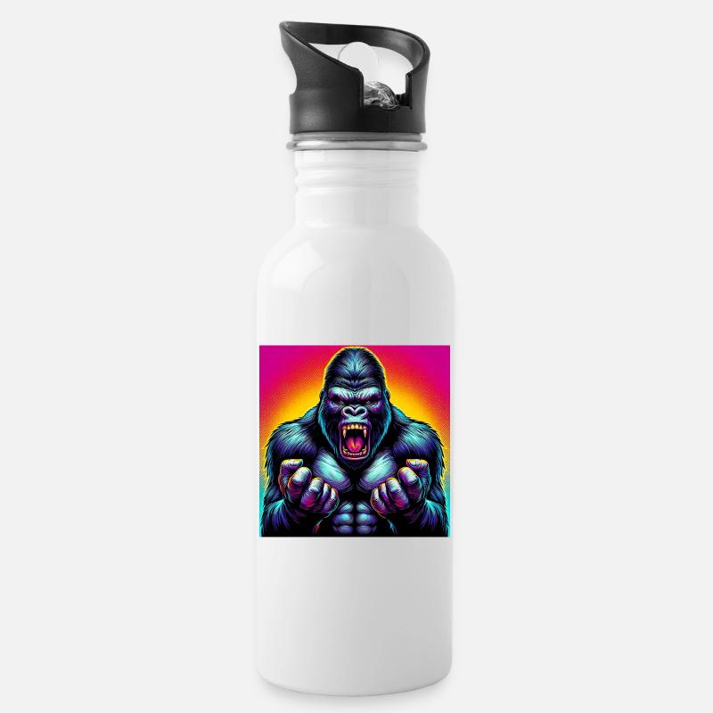 Gorilla - Trinkflasche mit integriertem Trinkhalm - Weiß