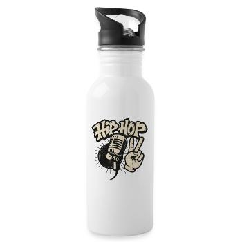 Hip Hop Mikrofon Premium Design - Trinkflasche mit integriertem Trinkhalm - Weiß - Rechts