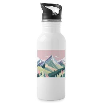 Abstract mountain landscape with pastel colors - Water bottle with straw - white - Right
