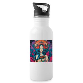 Mystische Blumenfrau Psychedelic Rock Art Nouveau - Trinkflasche mit integriertem Trinkhalm - Weiß - Rechts