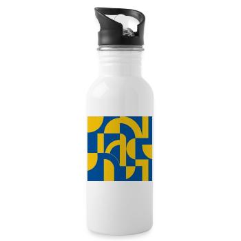 Abstraktes blau-gelbes Design - Trinkflasche mit integriertem Trinkhalm - Weiß - Rechts