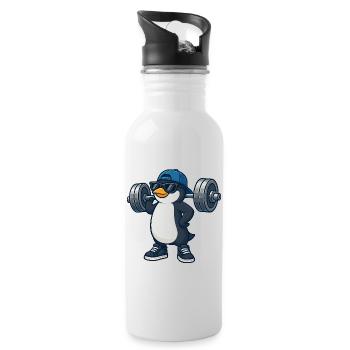 Pingouin cool avec haltère fitness musculation - Gourde avec paille intégrée - blanc - Droite