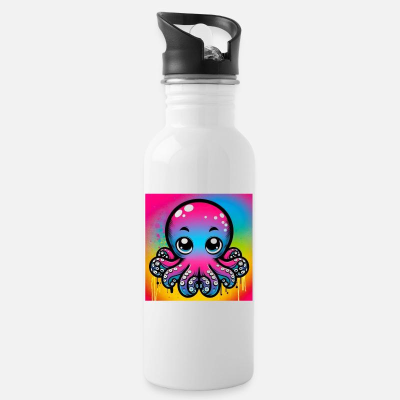Krake - Trinkflasche mit integriertem Trinkhalm - Weiß