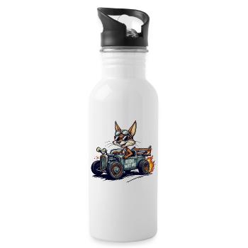Vintage Fox Racer mit Flammen - Trinkflasche mit integriertem Trinkhalm - Weiß - Rechts
