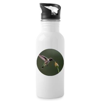 Hummingbird and Blossom Nature Illustration - Water bottle with straw - white - Right