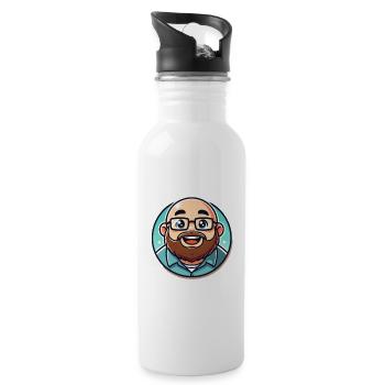 Bearded Geek Avatar Round Sticker - Water bottle with straw - white - Right