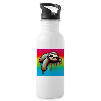 Faultier - Trinkflasche mit integriertem Trinkhalm - Weiß - Rechts
