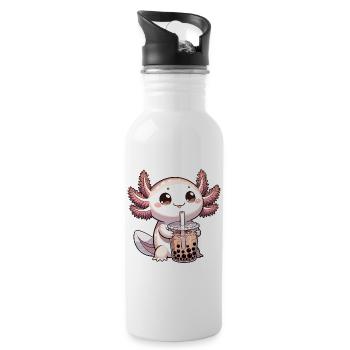 Axolotls Drink Bubble Tea kawaii Boba Axolotl - Water bottle with straw - white - Right