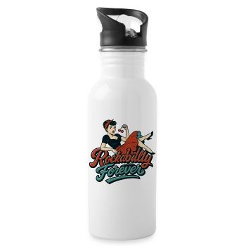 Rockabilly Forever Cherries Wife 50s Gift - Water bottle with straw - white - Right