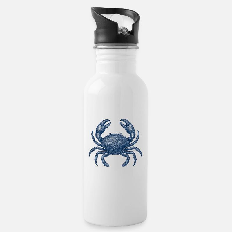 Detaillierte blaue Krabbe Illustration - Trinkflasche mit integriertem Trinkhalm - Weiß