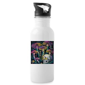 Neon Gothic Pilz Schädel Illustration - Trinkflasche mit integriertem Trinkhalm - Weiß - Rechts