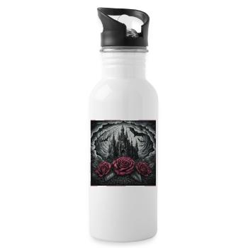 Dark Castle with Roses and Bats - Water bottle with straw - white - Right