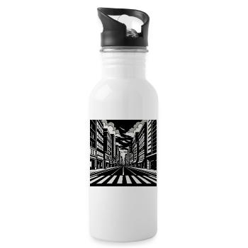 Perspective urbaine de la rue – Art en noir et blanc - Gourde avec paille intégrée - blanc - Droite