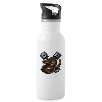 Snake with Pistons, Retro - Water bottle with straw - white - Right