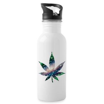 Galaxy Hanfblatt - Cannabis - Weed - Trinkflasche mit integriertem Trinkhalm - Weiß - Rechts