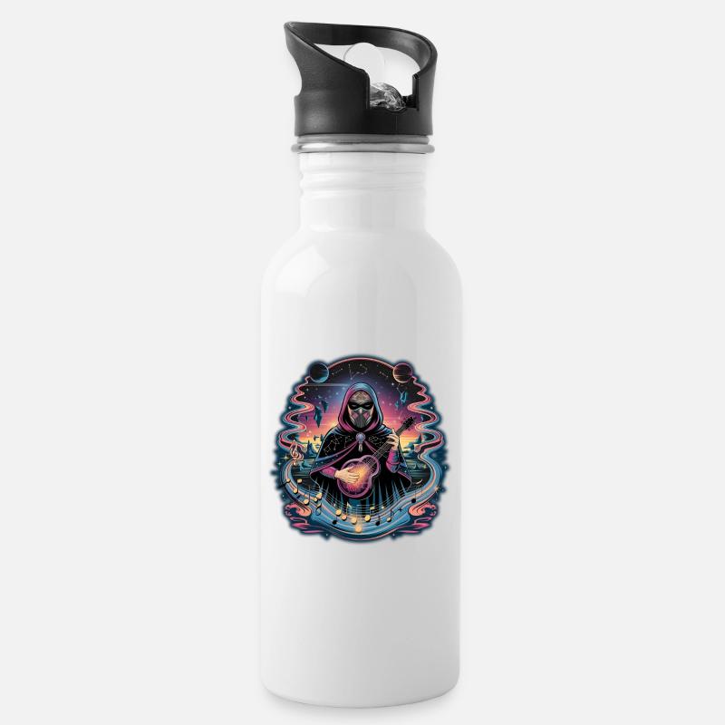 Mystischer Astronaut Musiker Illustration - Trinkflasche mit integriertem Trinkhalm - Weiß