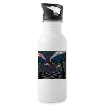Psychedelische Pilzwaldszene - Trinkflasche mit integriertem Trinkhalm - Weiß - Rechts