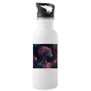 Mythical Jungle Dragon Illustration - Water bottle with straw - white - Right