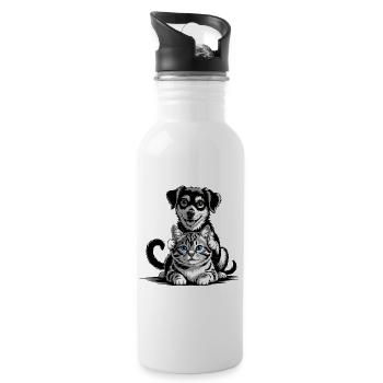 Meilleurs amis chien et chat - Gourde avec paille intégrée - blanc - Droite