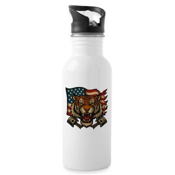 Patriot Tiger with American Flag - Water bottle with straw - white - Right