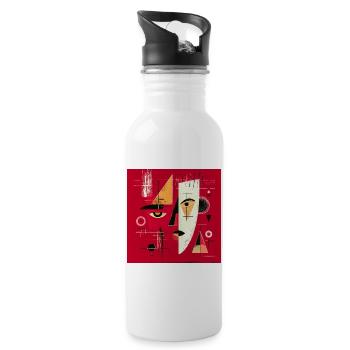 Contemporary Abstract Face in Red - Water bottle with straw - white - Right