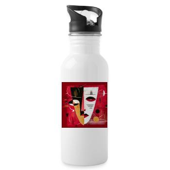 Modern Abstract Portrait in Red and Black - Water bottle with straw - white - Right