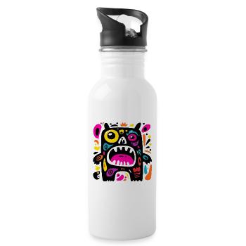Buntes, ausdrucksstarkes Monster-Design - Trinkflasche mit integriertem Trinkhalm - Weiß - Rechts